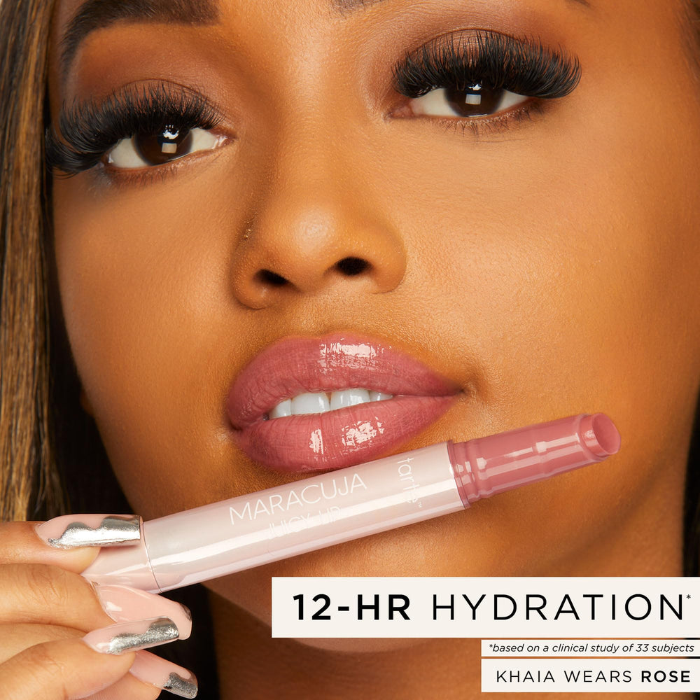 tarte maracuja juicy lip balm gloss mirror-shine finish on lips with hydration