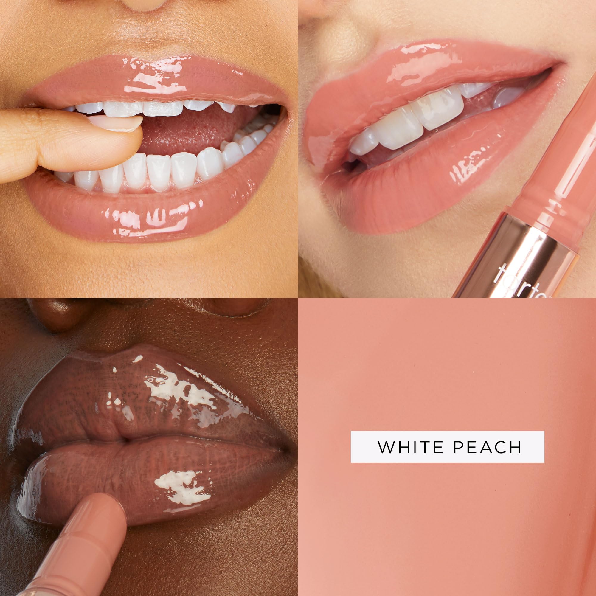 tarte maracuja juicy lip plump gloss rose shade on lips