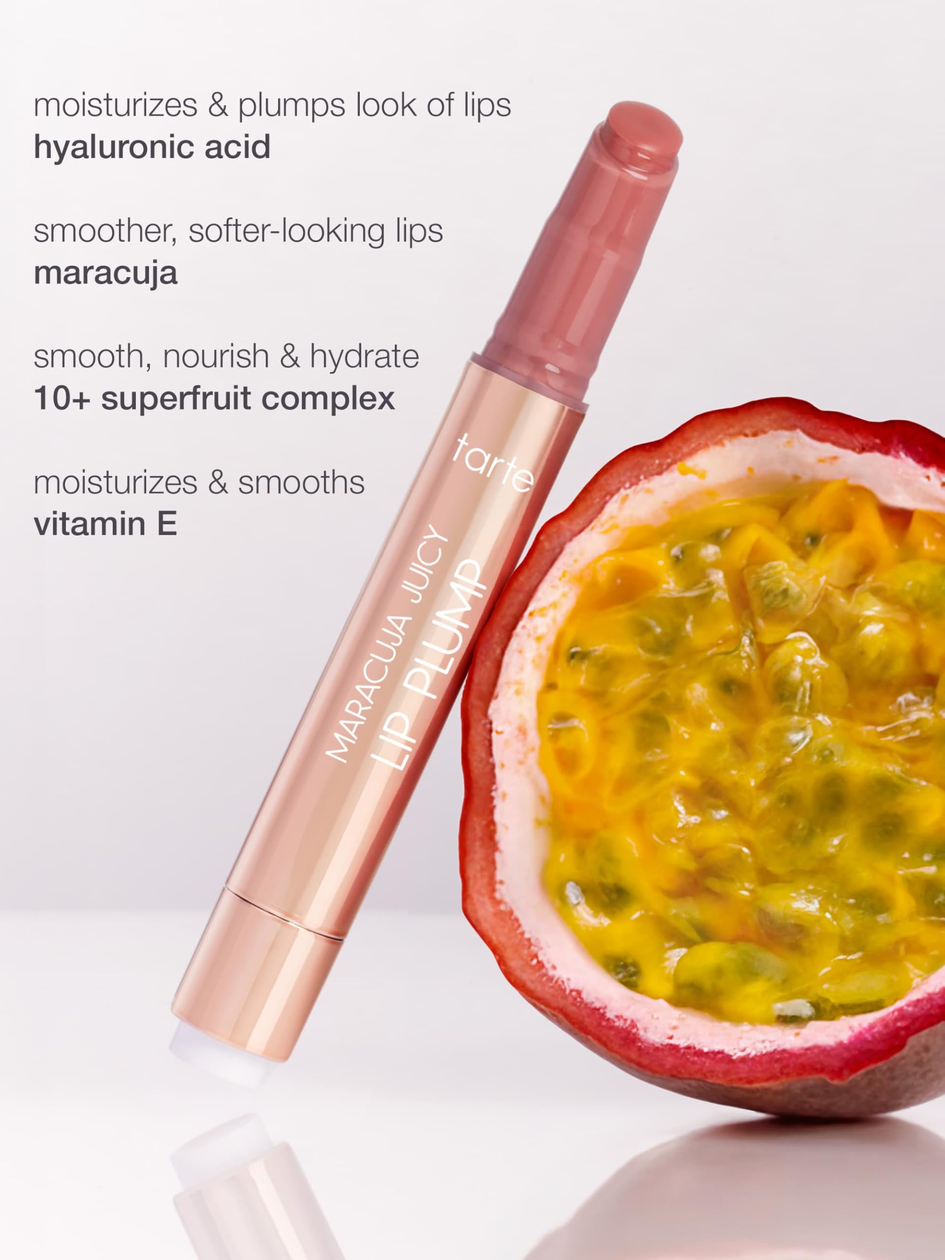 Tarte maracuja juicy lip plump swatches on arm displaying buildable color