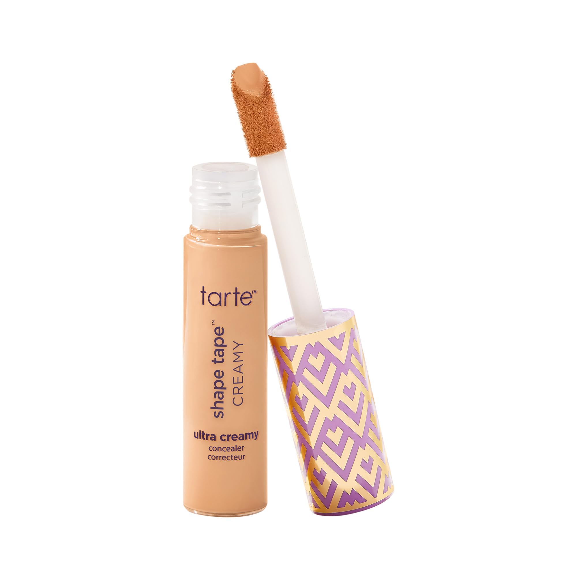 Tarte Shape Tape Creamy Concealer bottle close-up showing built-in eye cream for hydration.