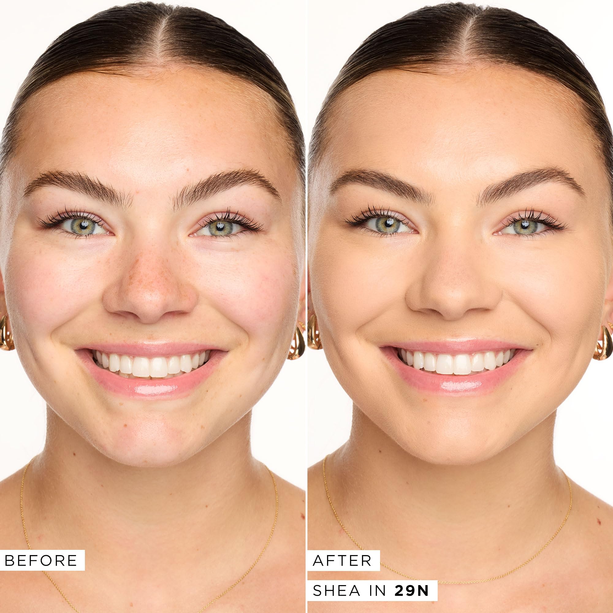 Swatch on skin demonstrates full coverage without caking or settling.