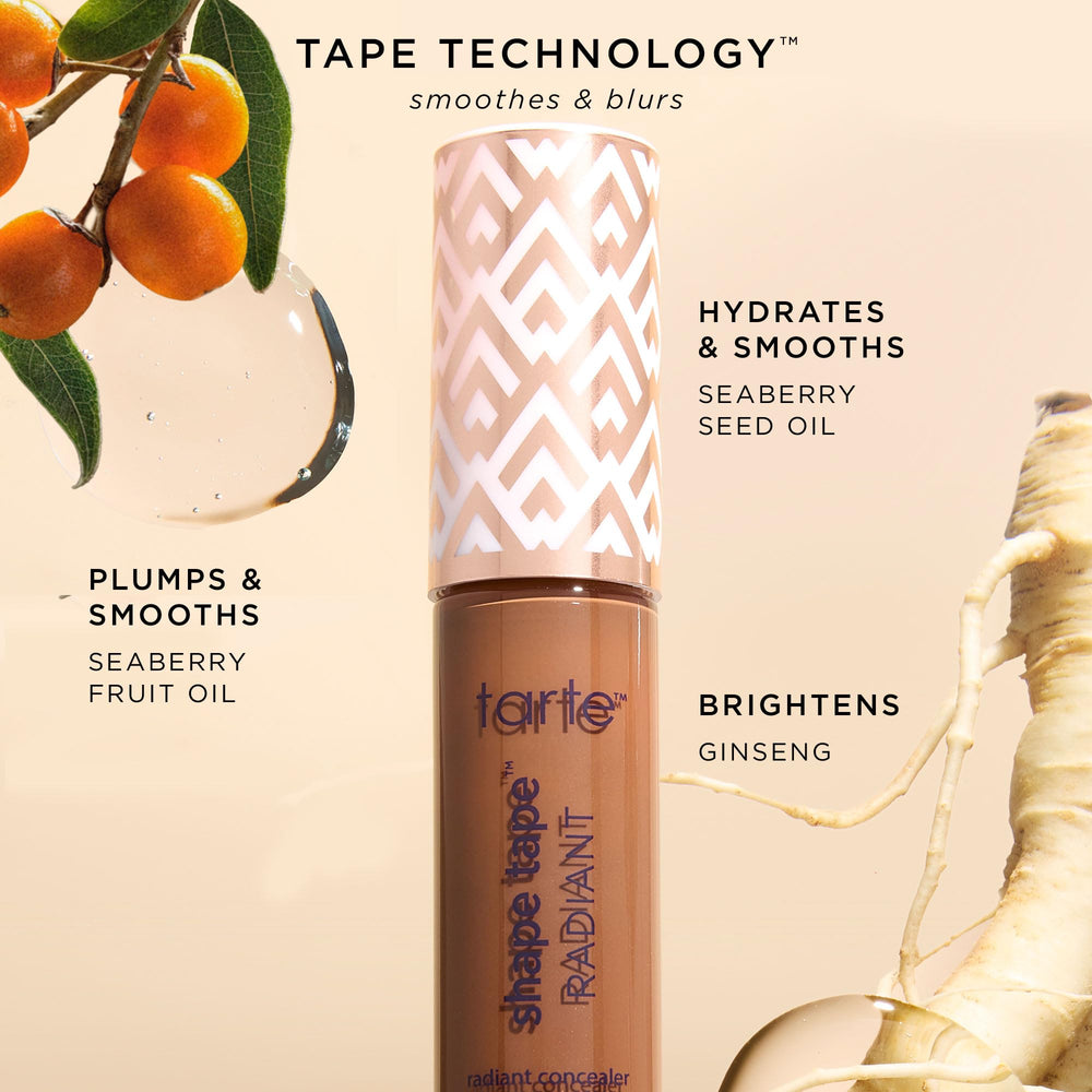 Graphic highlighting tarte Shape Tape's triple hyaluronic acid for hydration.