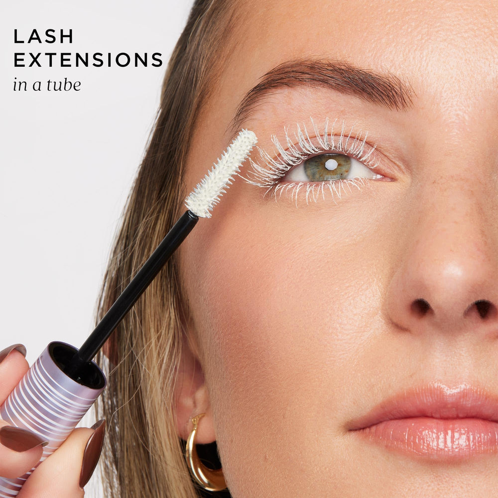 tarte tartelette tubing lash primer application swatch reveals white tint coverage.
