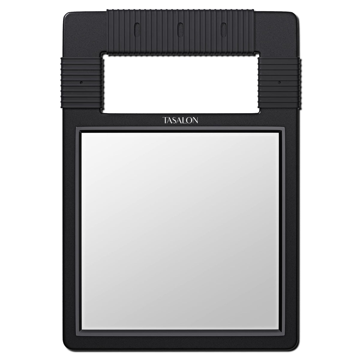 TASALON hand mirror with silicone handle provides a durable grip for grooming.