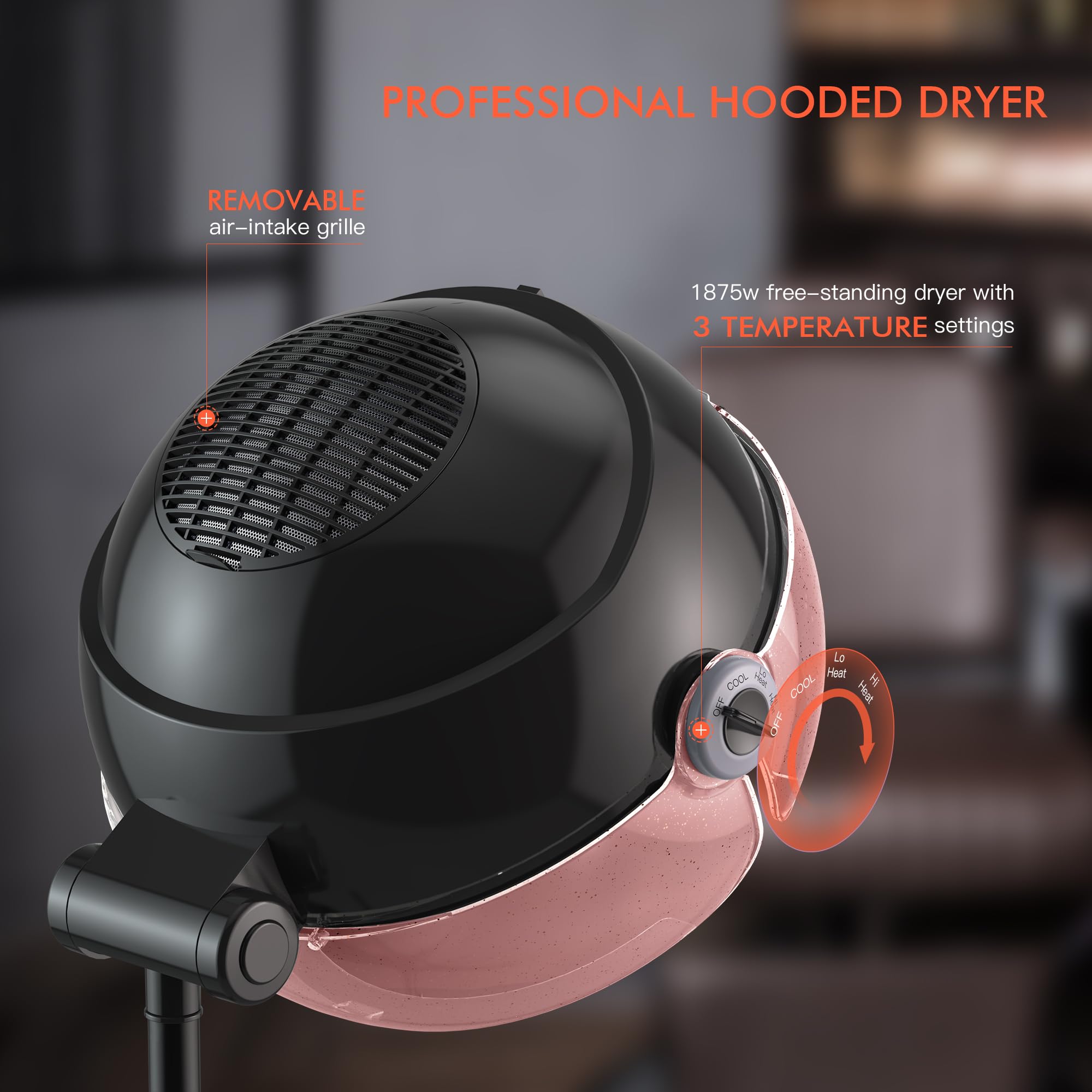 TASALON Ionic hooded dryer rear view shows adjustable exhaust for even drying.