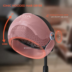 TASALON Ionic hooded dryer side view highlights adjustable hood and vent for customized airflow.