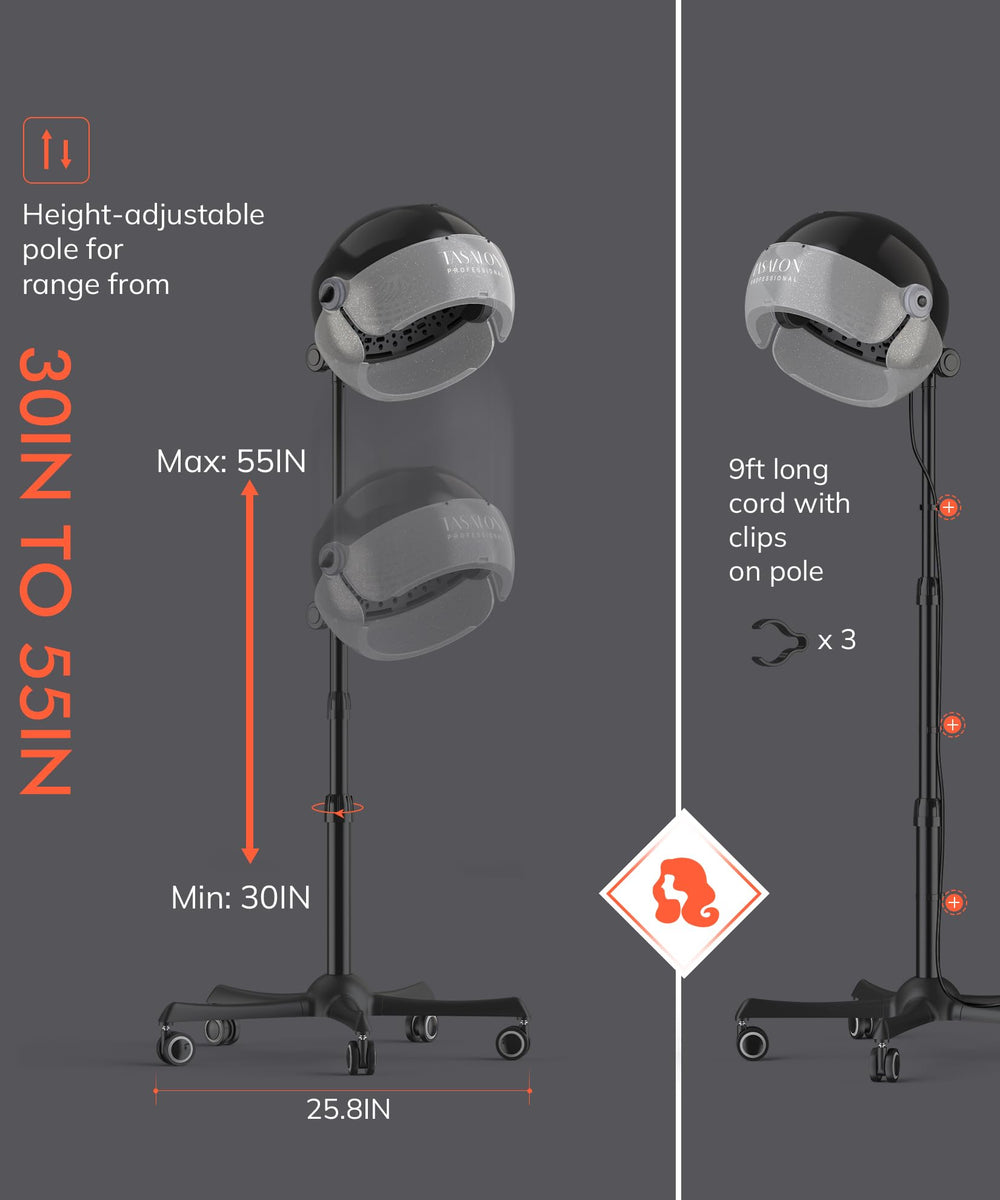 TASALON large hood fits oversized rollers for versatile styling.