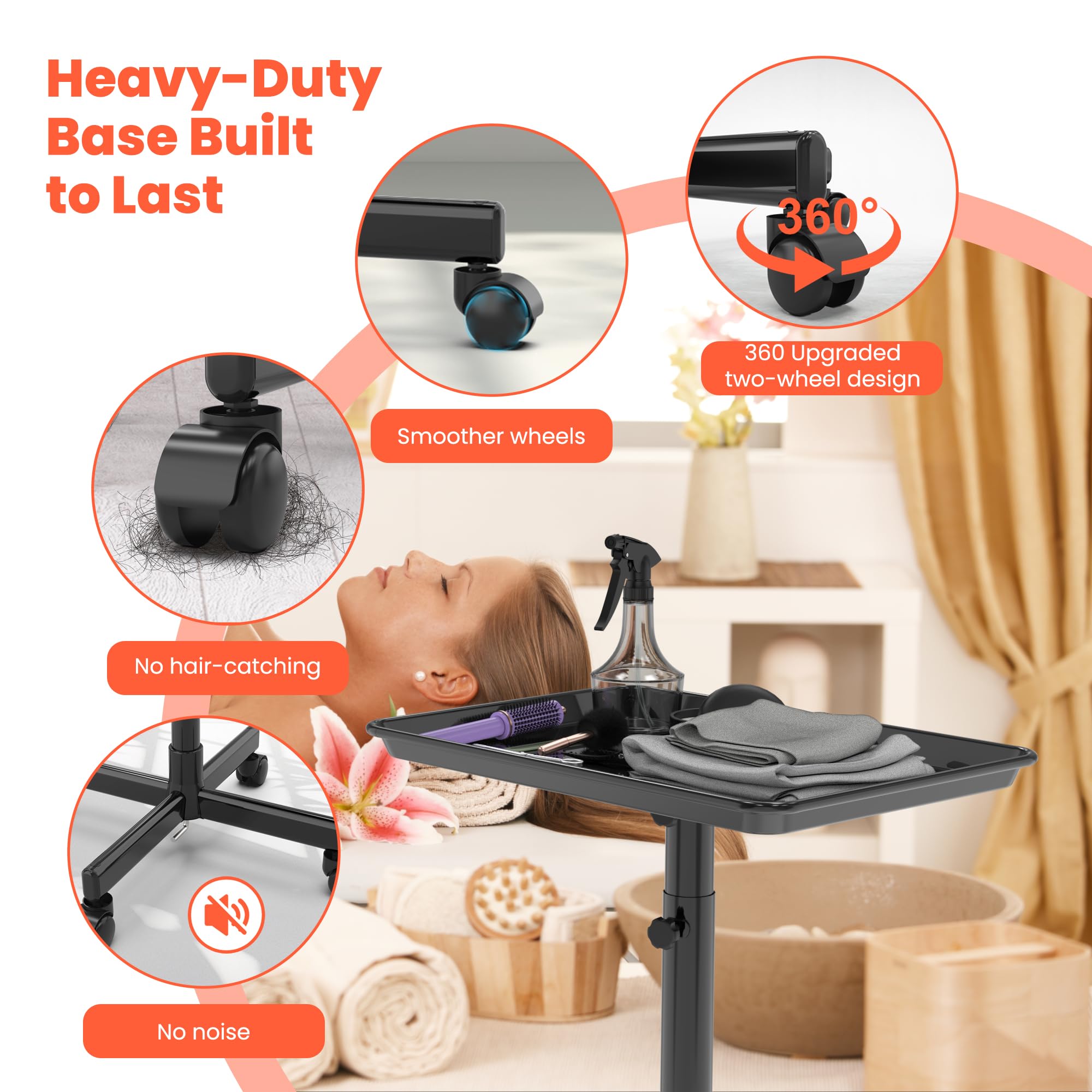 TASALON rolling salon cart cross-base design enhances stability