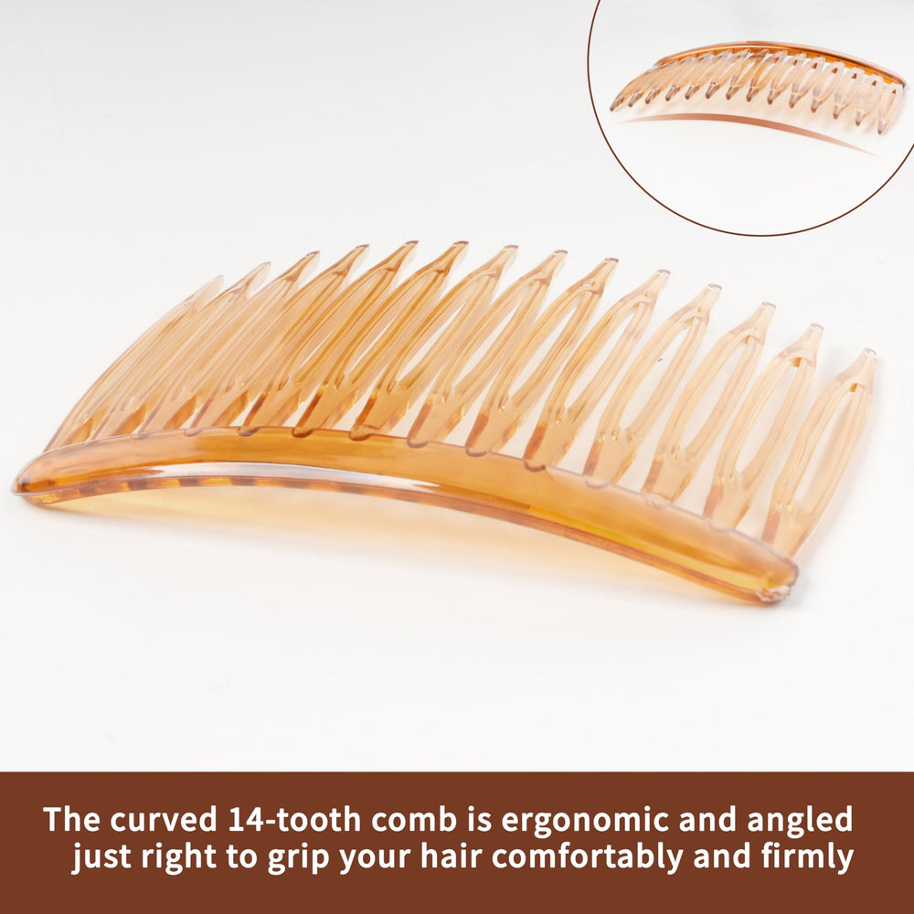 TaShow 14-teeth ergonomic curve combs grip hair firmly without snagging.