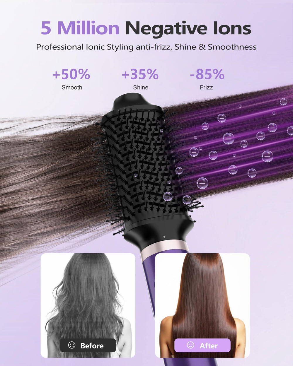 Tasneem rotating brushes for volume and smooth styling.
