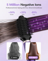 Tasneem rotating brushes for volume and smooth styling.
