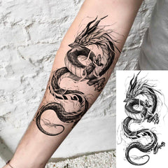 TASROI dragón negro tatuaje temporal para brazo, acabado oscuro y llamativo