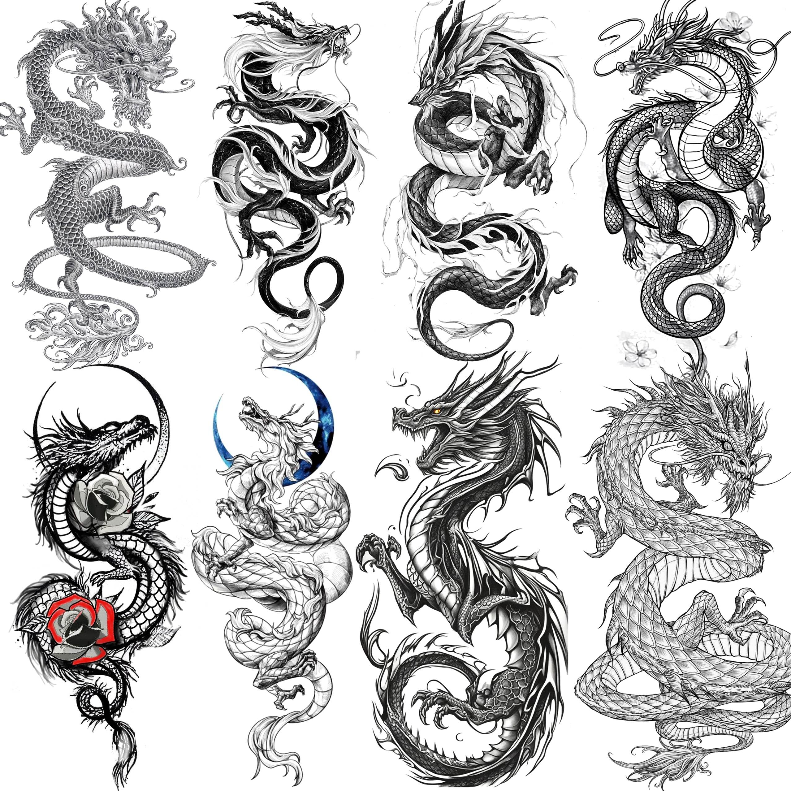 TASROI dragón realista 3D tatuaje temporal para el brazo, aspecto verosímil