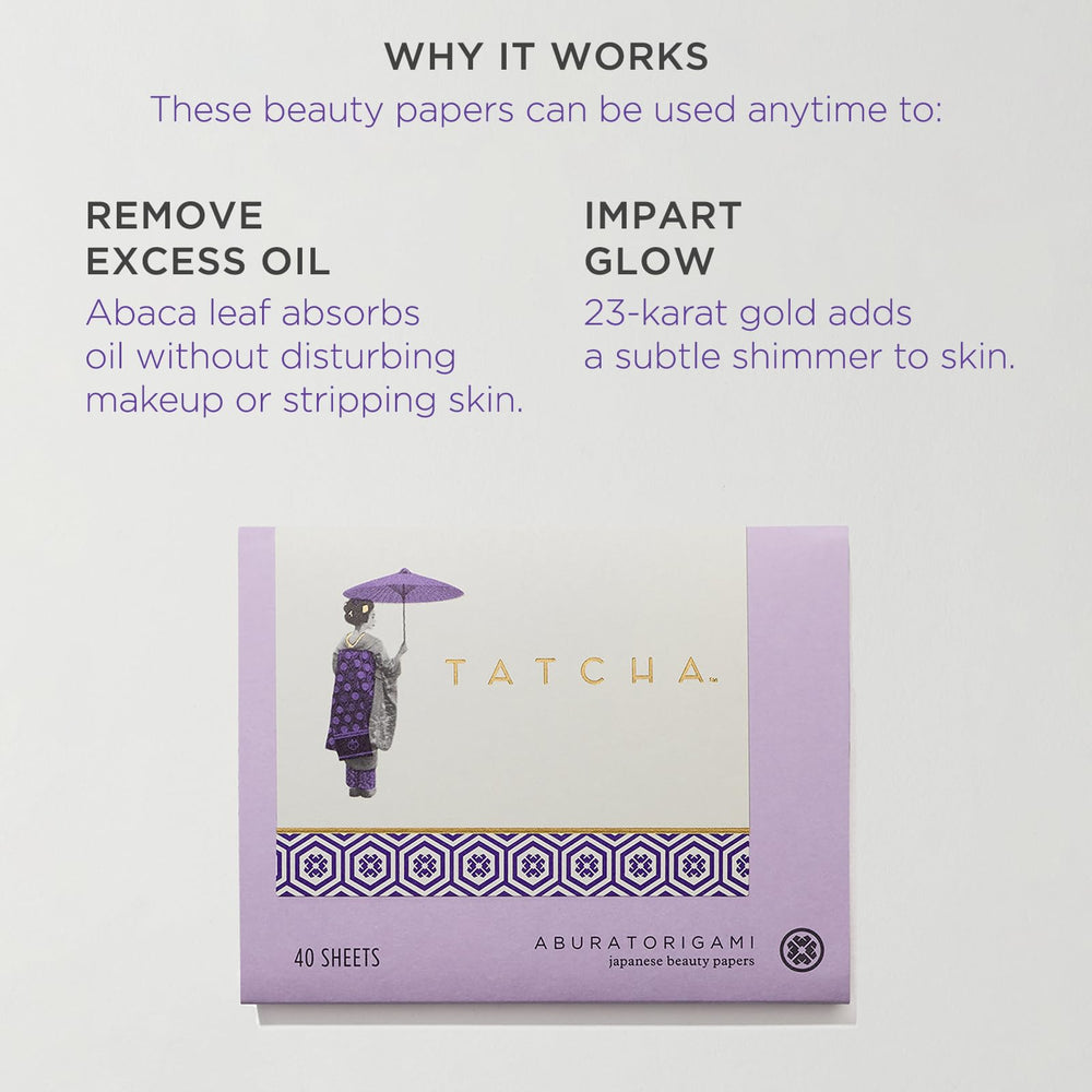 TATCHA Aburatorigami showcases velvety abaca leaf texture for gentle oil control.