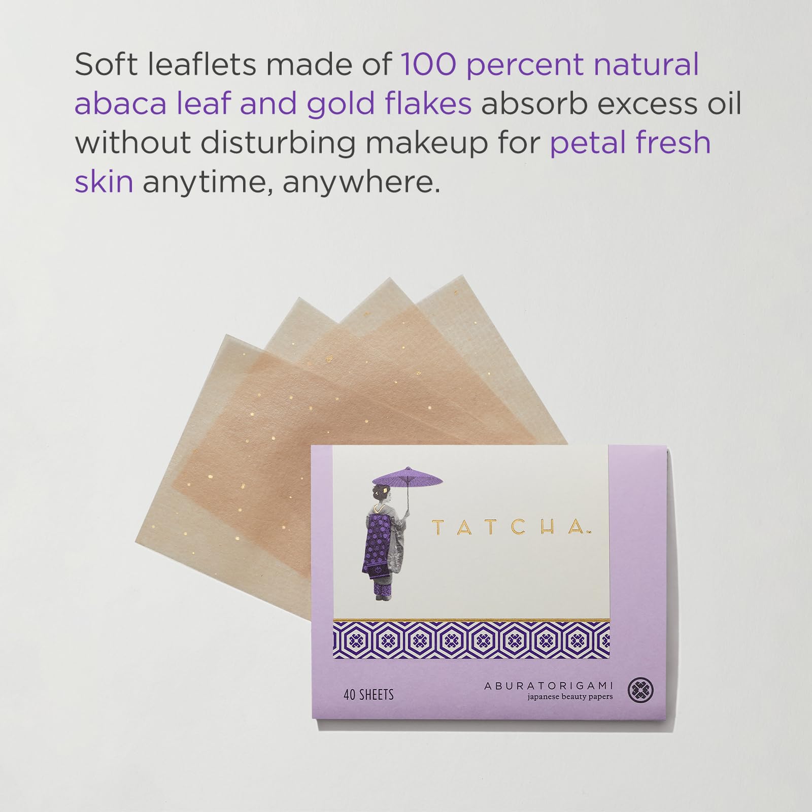 TATCHA Aburatorigami blotting papers remove oil safely without affecting makeup.