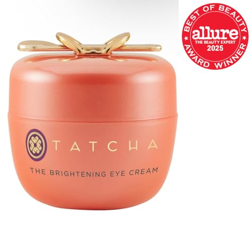 Tube close-up of TATCHA Brightening Eye Cream with premium finish.