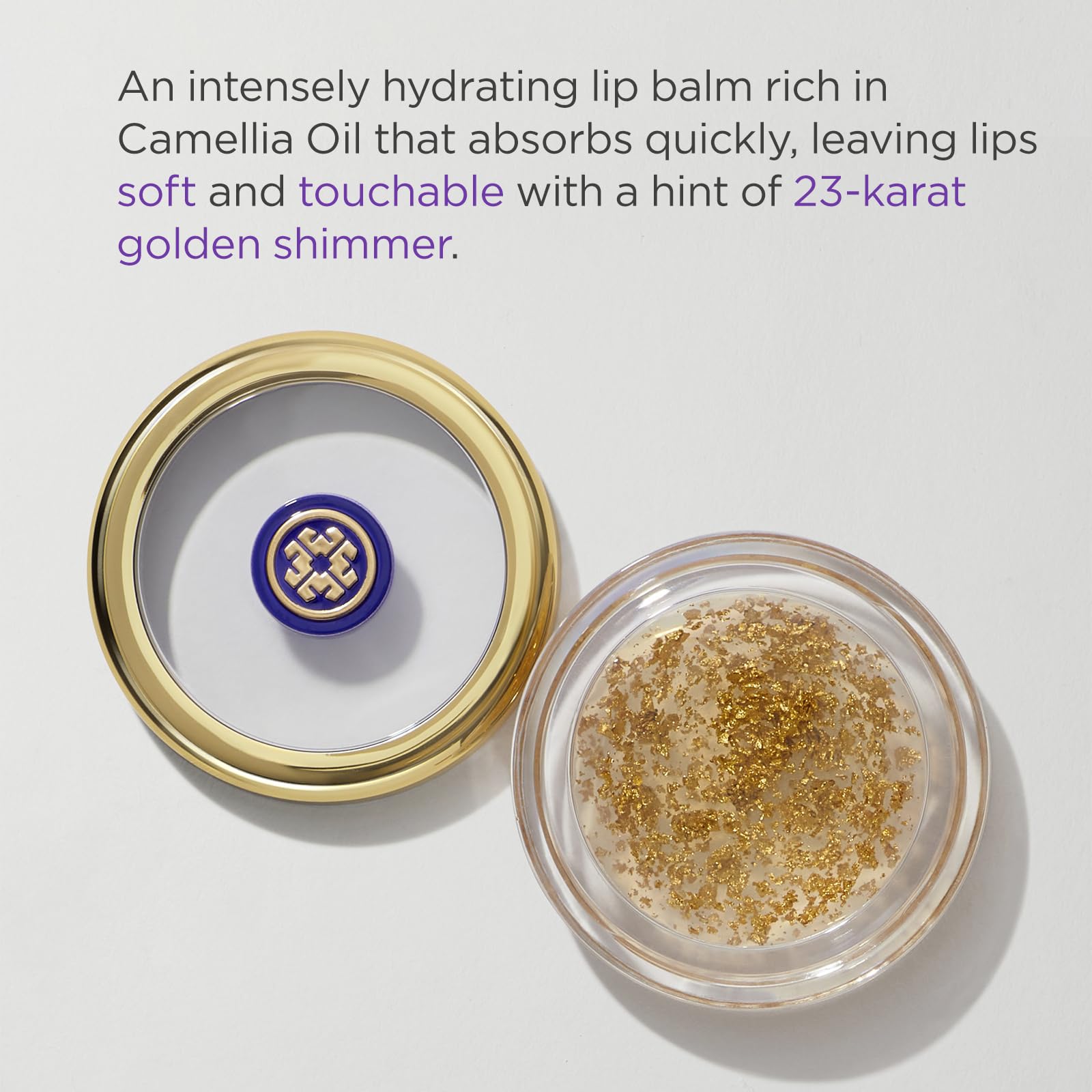 Camellia Gold Spun Lip Balm texture highlights Camellia Oil for lasting moisture