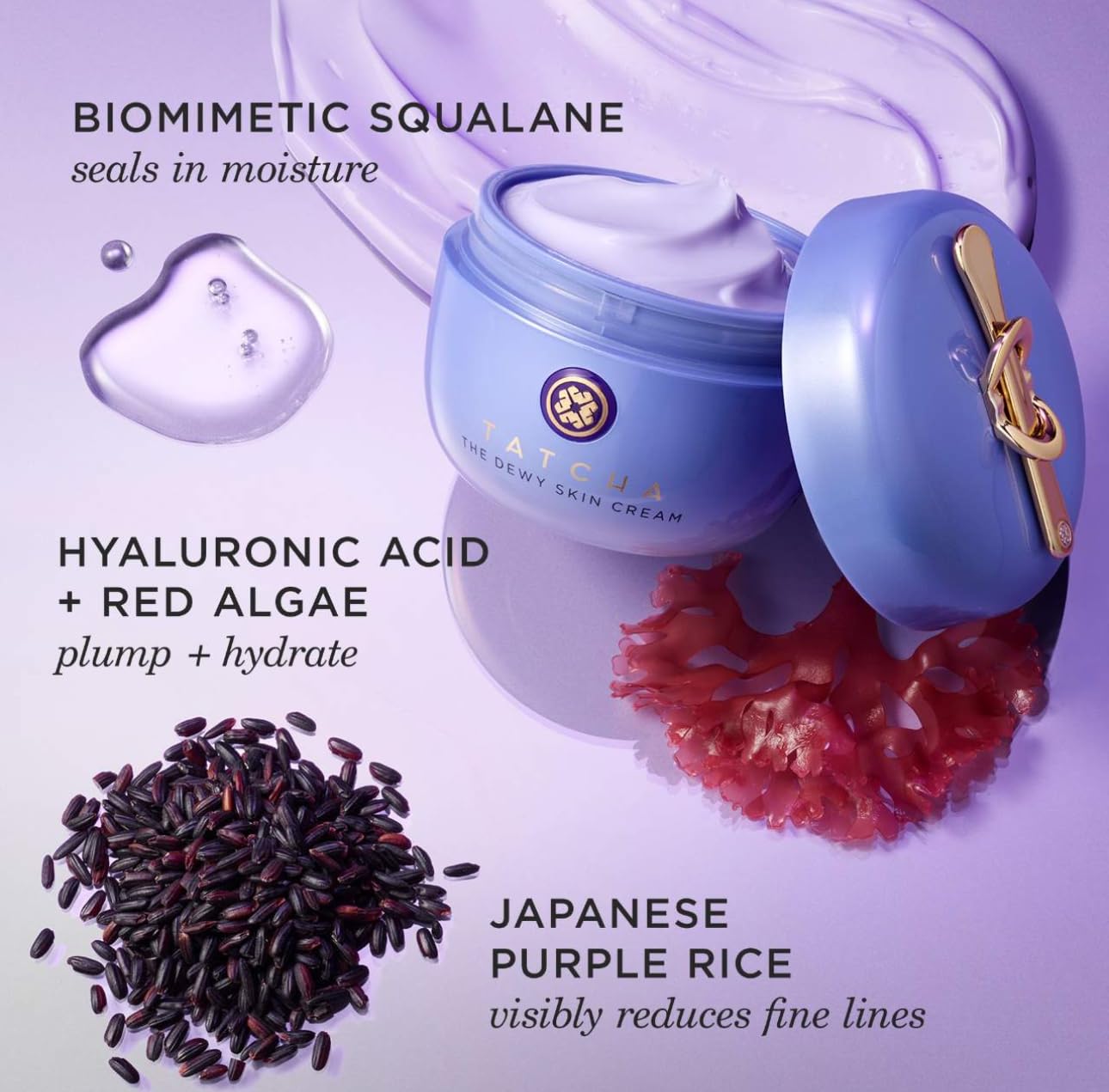TATCHA Dewy Skin Cream purple rice ingredients emphasize antioxidants