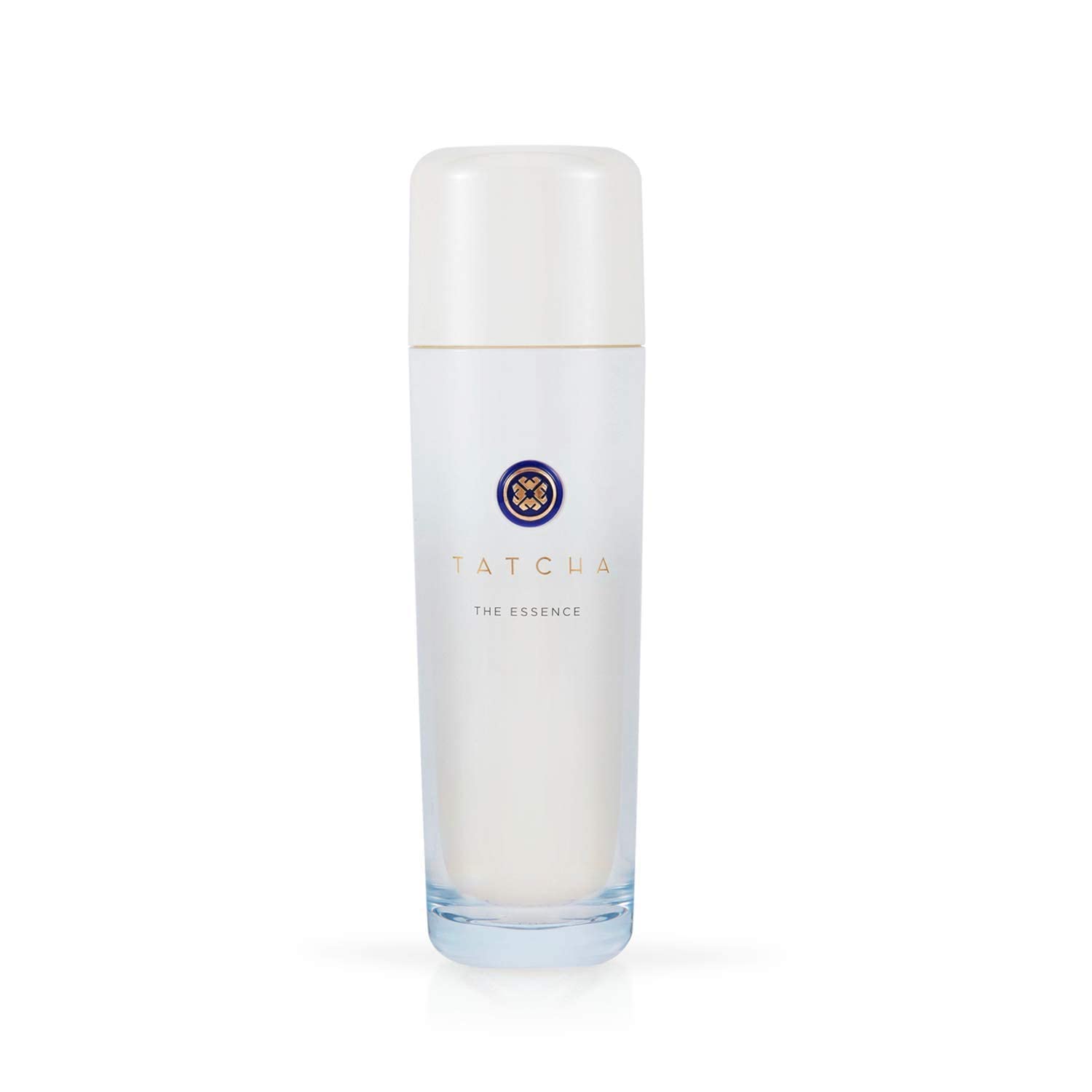 TATCHA The Essence bottle closeup showing a clear serum for smooth, hydrated skin.