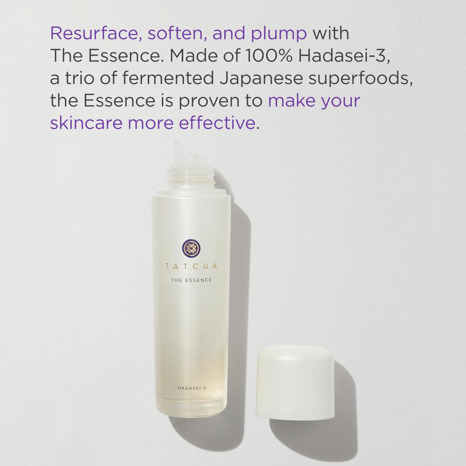 TATCHA The Essence bottle pour captures a drop of serum for quick hydration.