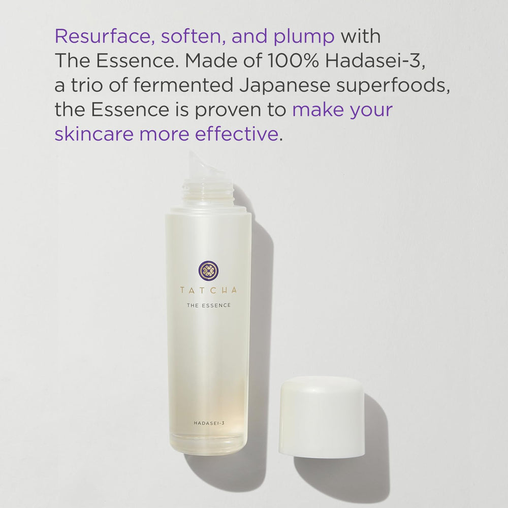 TATCHA The Essence bottle pour captures a drop of serum for quick hydration.