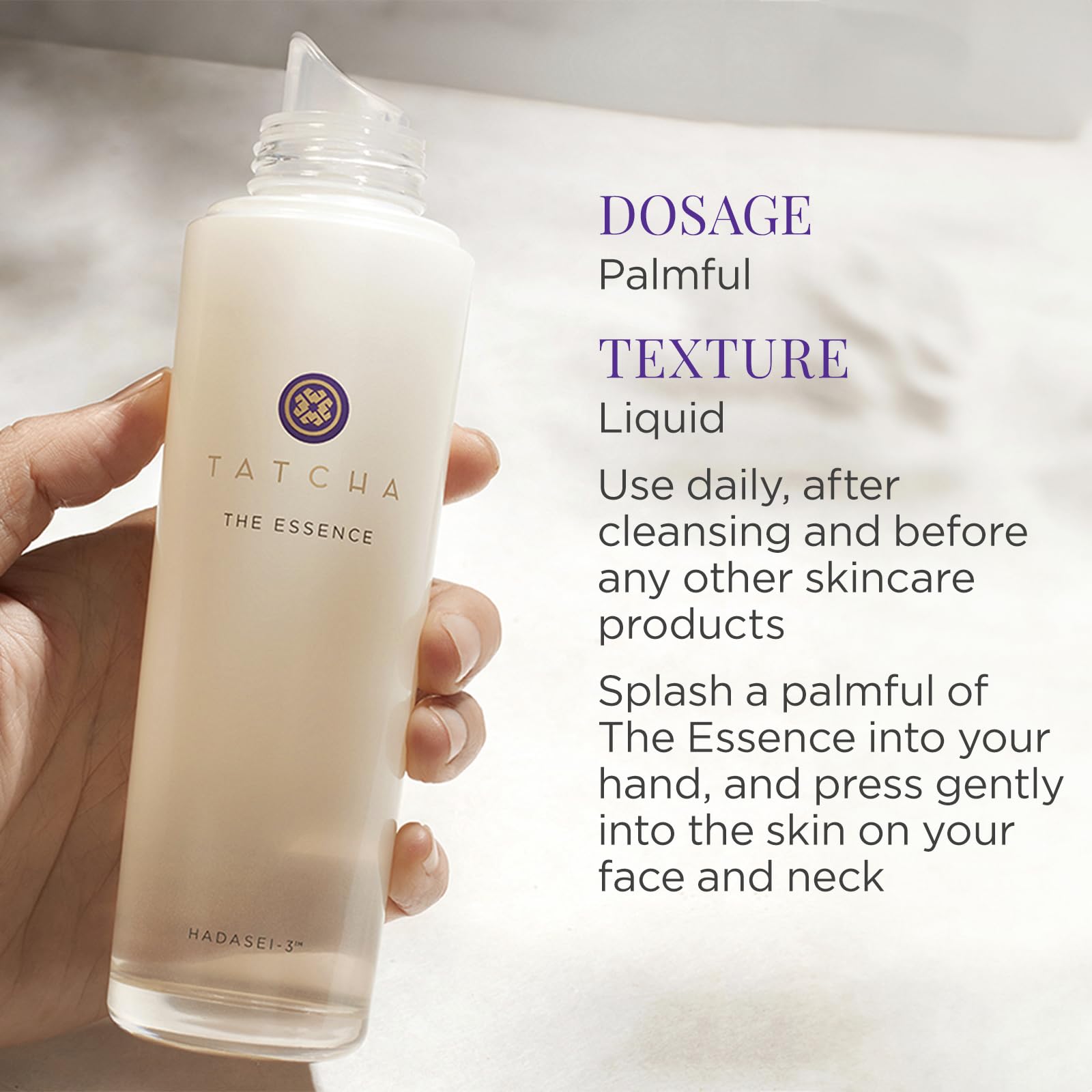 TATCHA The Essence packaging box signals premium skincare ritual.