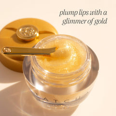 TATCHA Kissu Gold Leaf Lip Mask jar close-up highlighting gold shimmer and smooth texture