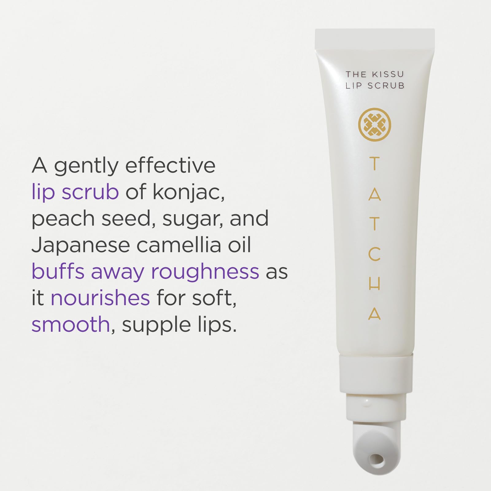 Tatcha Kissu Lip Scrub peach seed exfoliant in action gently polishes dry lips.