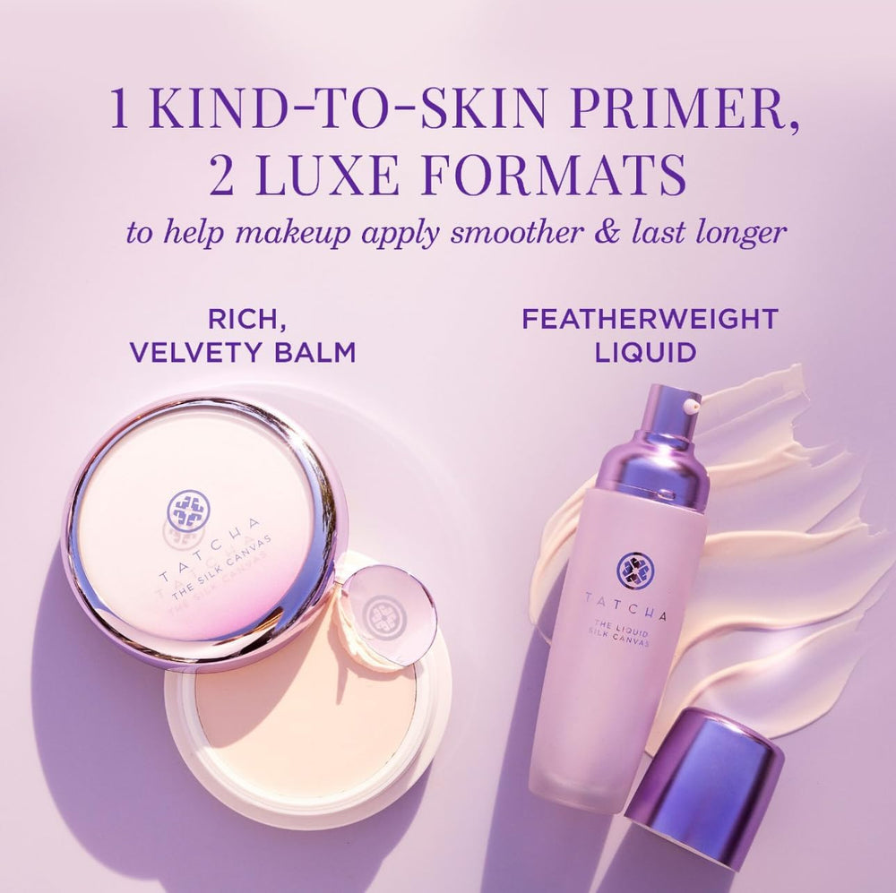 Tatcha Liquid Silk Canvas foil packaging closeup suggests luxury yet lightweight formula