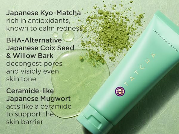 TATCHA The Matcha Cleanse label close-up, fragrance-free benefits.