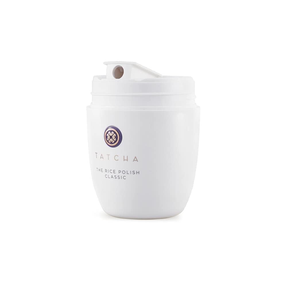 Tatcha Rice Polish Classic foam-lather swirls for gentle cleansing and glow.