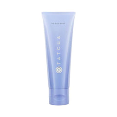 TATCHA Rice Wash bottle on sink for daily cleansing, refreshing skin.