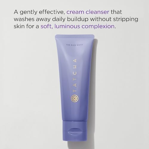 TATCHA Rice Wash cream texture closeup, smooth application for gentle cleansing.