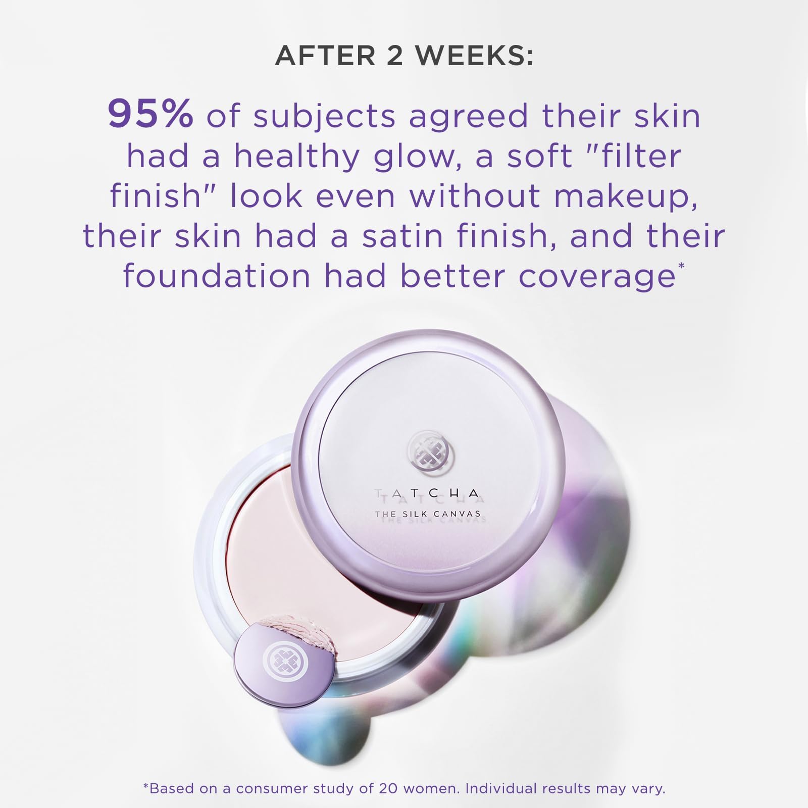 Elegant packaging shot of Tatcha Silk Canvas priming balm jar.