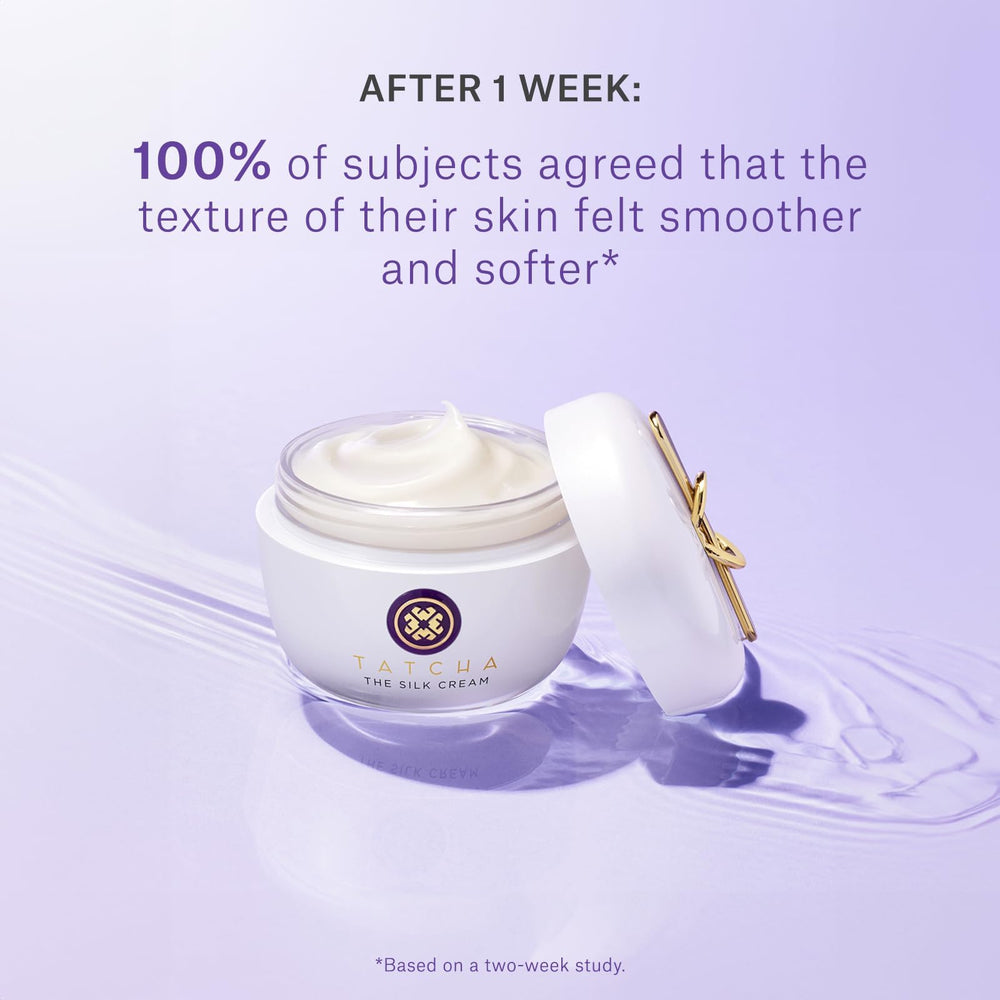 TATCHA Silk Cream packaging detail shows refined branding.