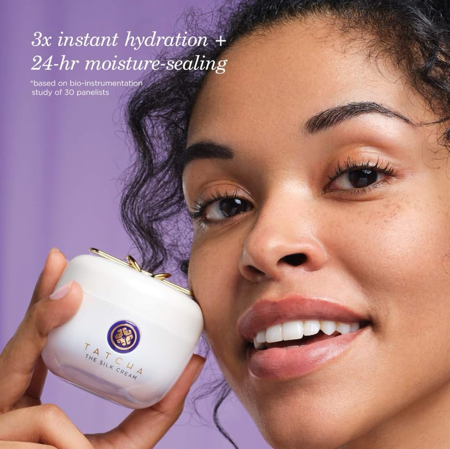 TATCHA Silk Cream texture close-up reveals weightless glide.