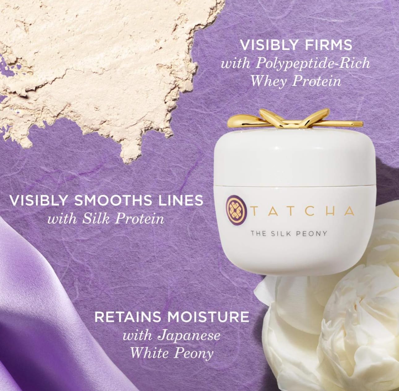 TATCHA Silk Peony balm close-up reveals silky, protective formula.