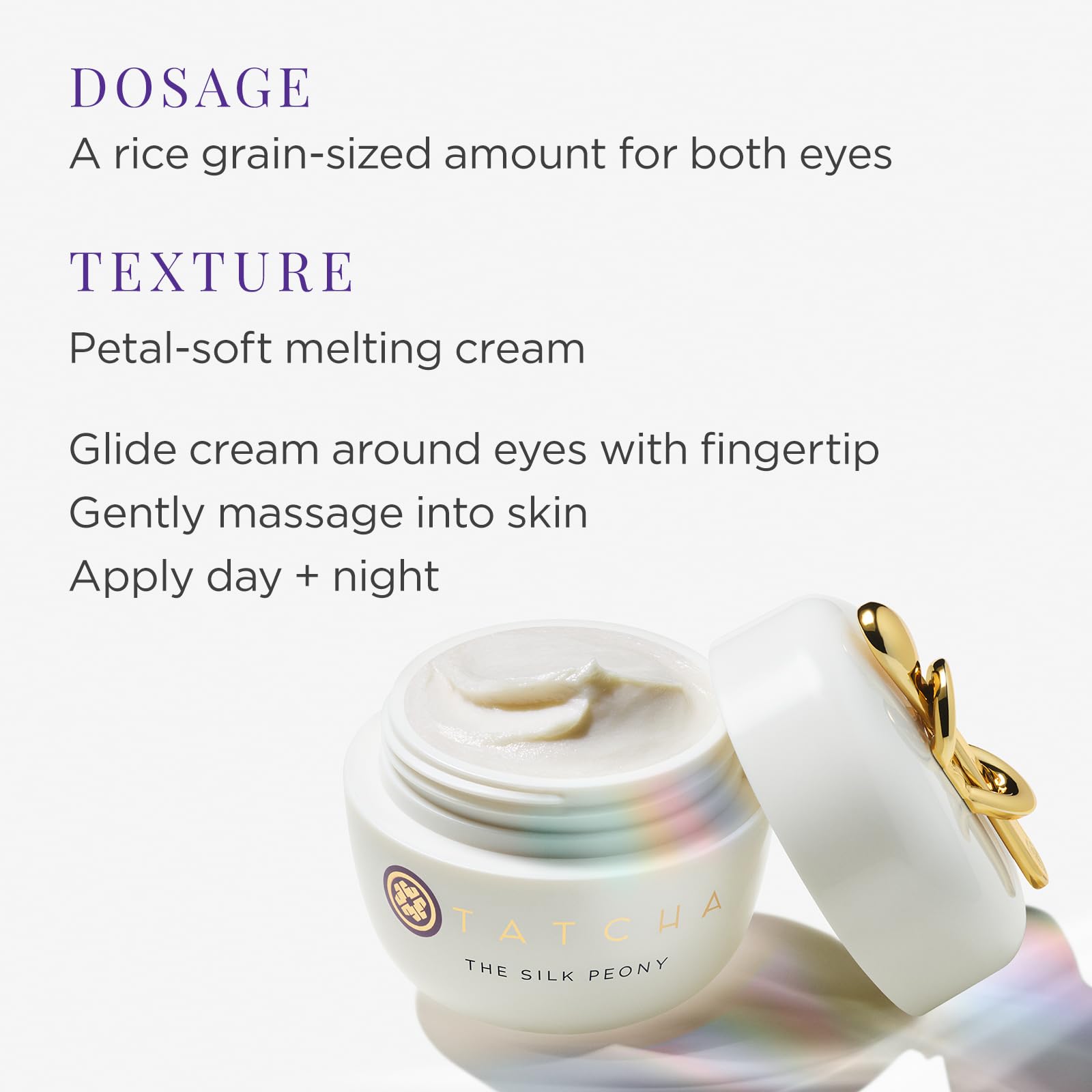TATCHA Silk Peony eye cream glide demonstrates smooth application.