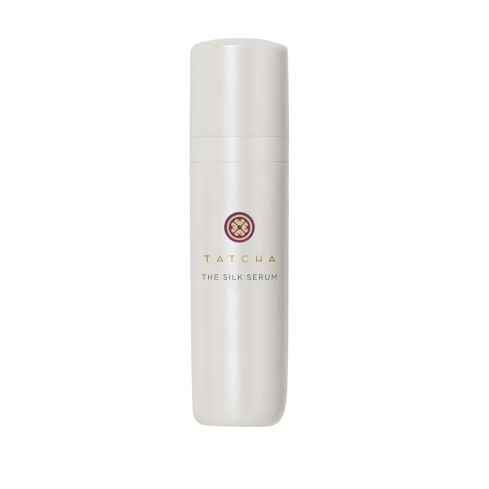 Tatcha Silk Serum bottle pour shows even application and wrinkle smoothing potential