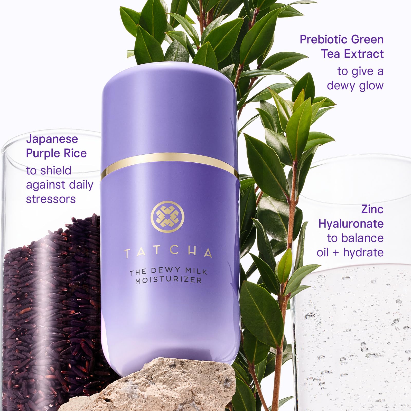 Tatcha The Dewy Milk on the face highlighting dewy glow without heaviness.