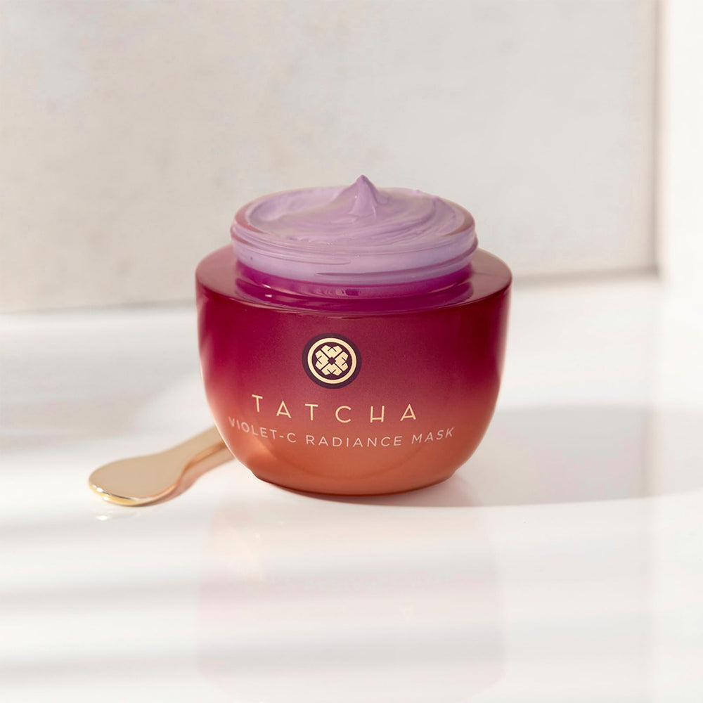 TATCHA Violet-C Mask rinse-off action revealing a softer complexion.