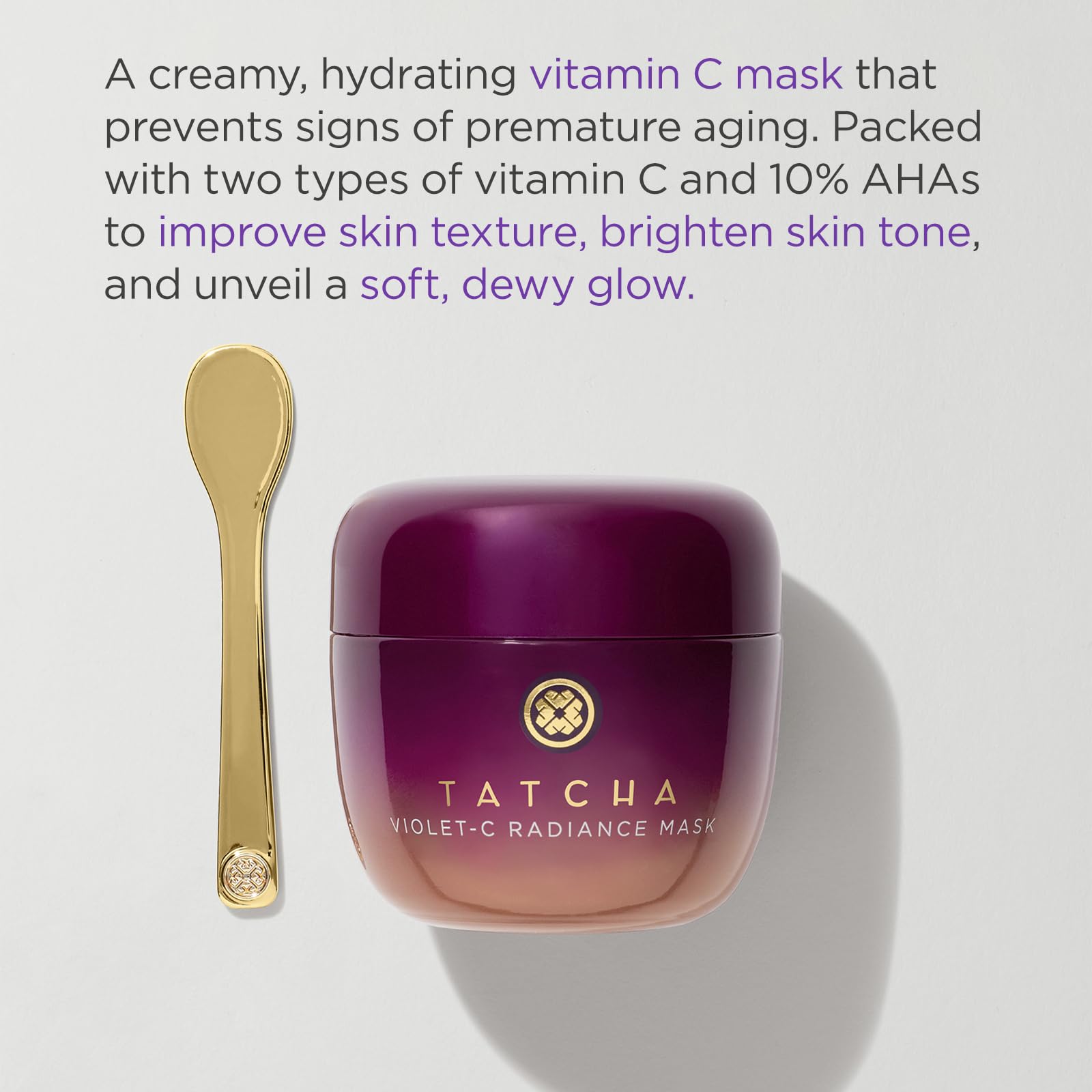 TATCHA Violet-C Radiance Mask texture swatch highlighting smoothing potential.