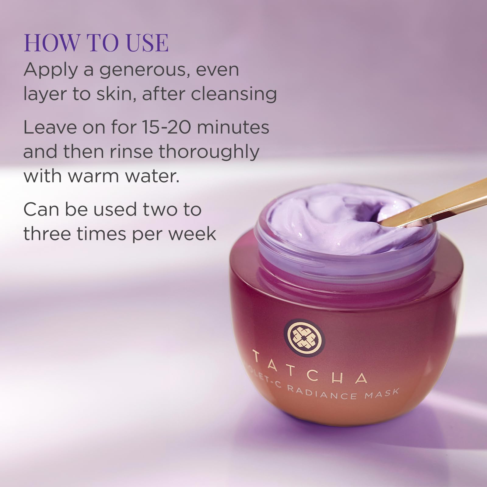 TATCHA Violet-C Mask ingredient focus on vitamin C for antioxidant benefits.