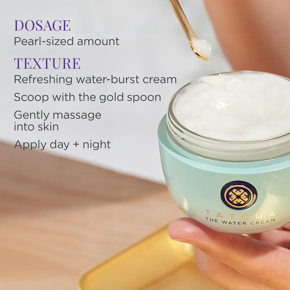 TATCHA Water Cream adds a subtle gold glow for radiant skin.
