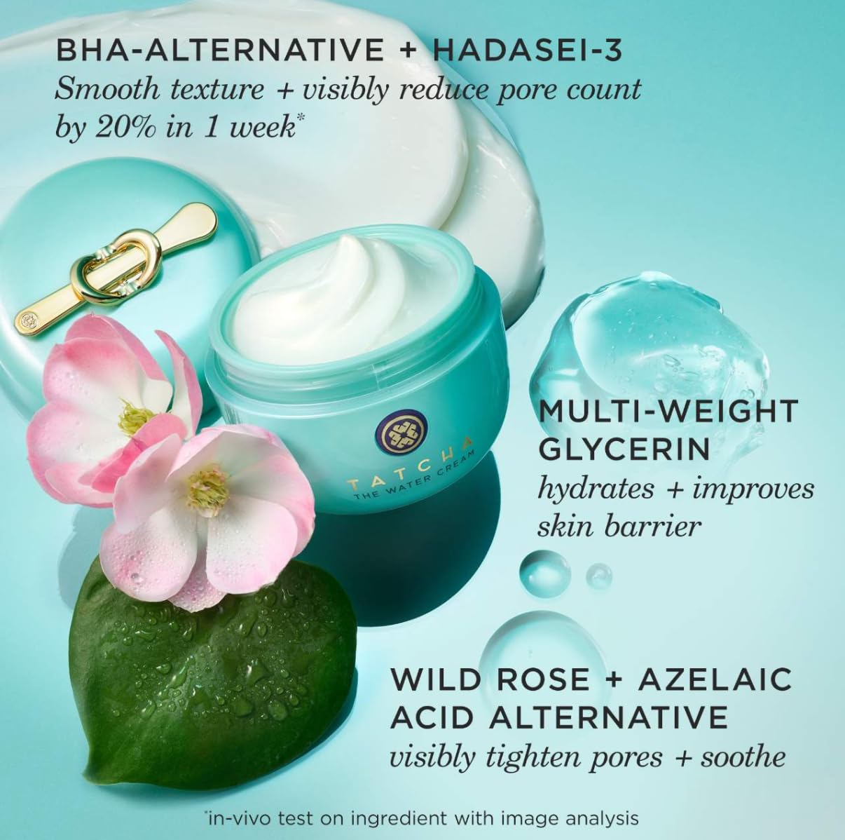 TATCHA Water Cream imparts a subtle gold-toned glow