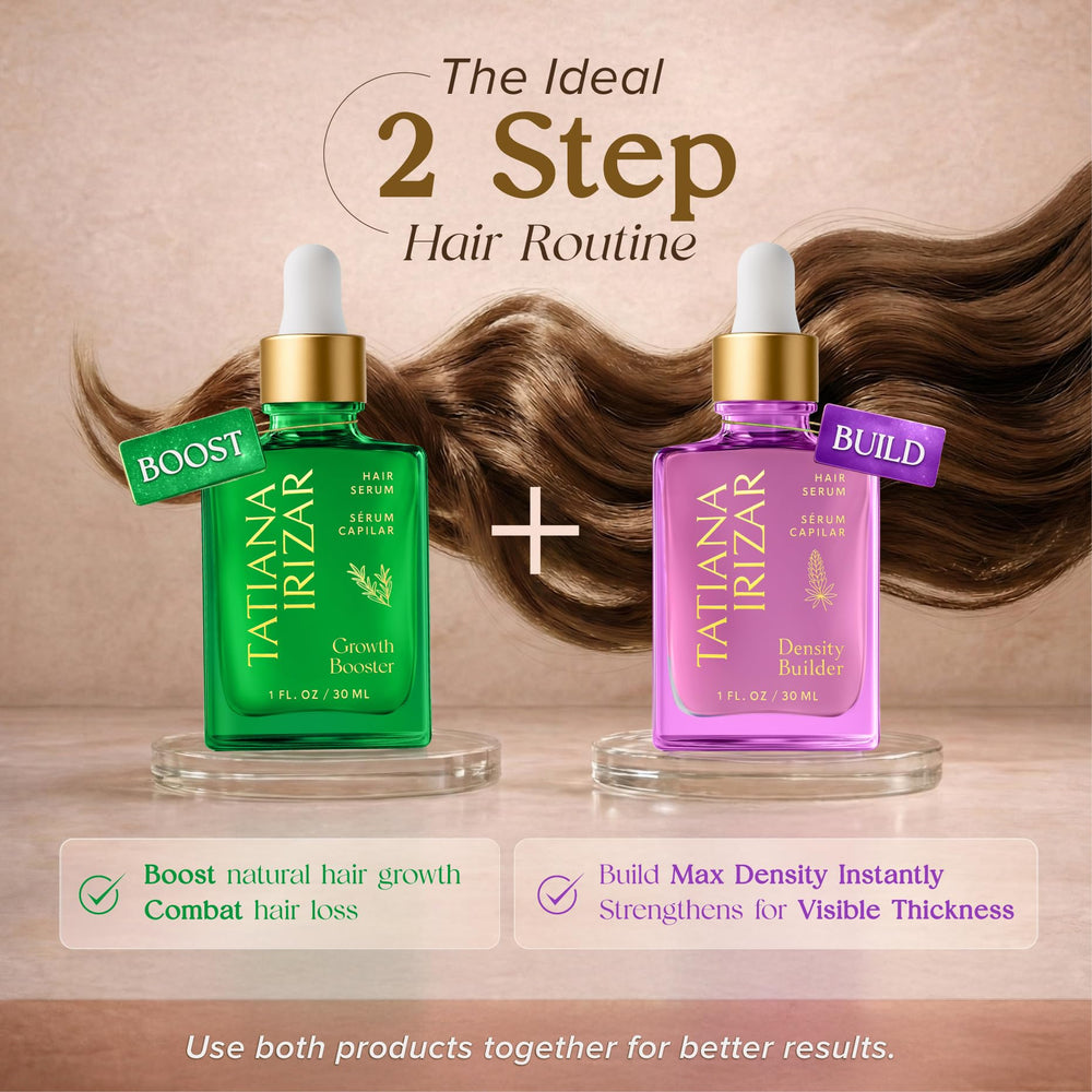 Tatiana Irizar dropper applying serum on scalp for easy daily use.