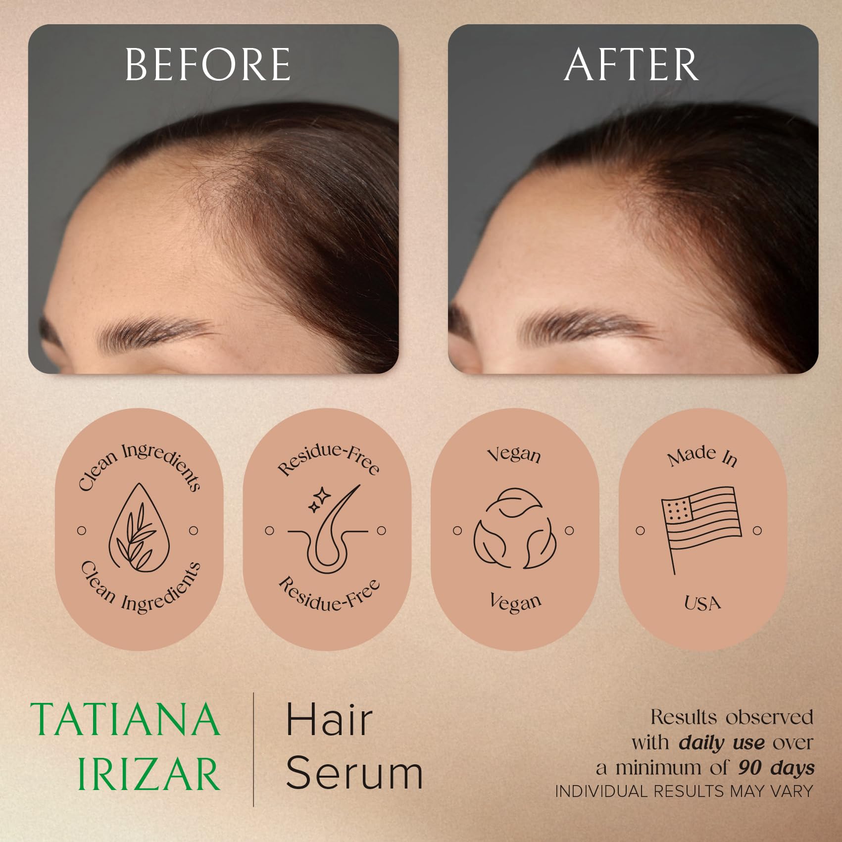 Tatiana Irizar USA-made label signals quality and local production.