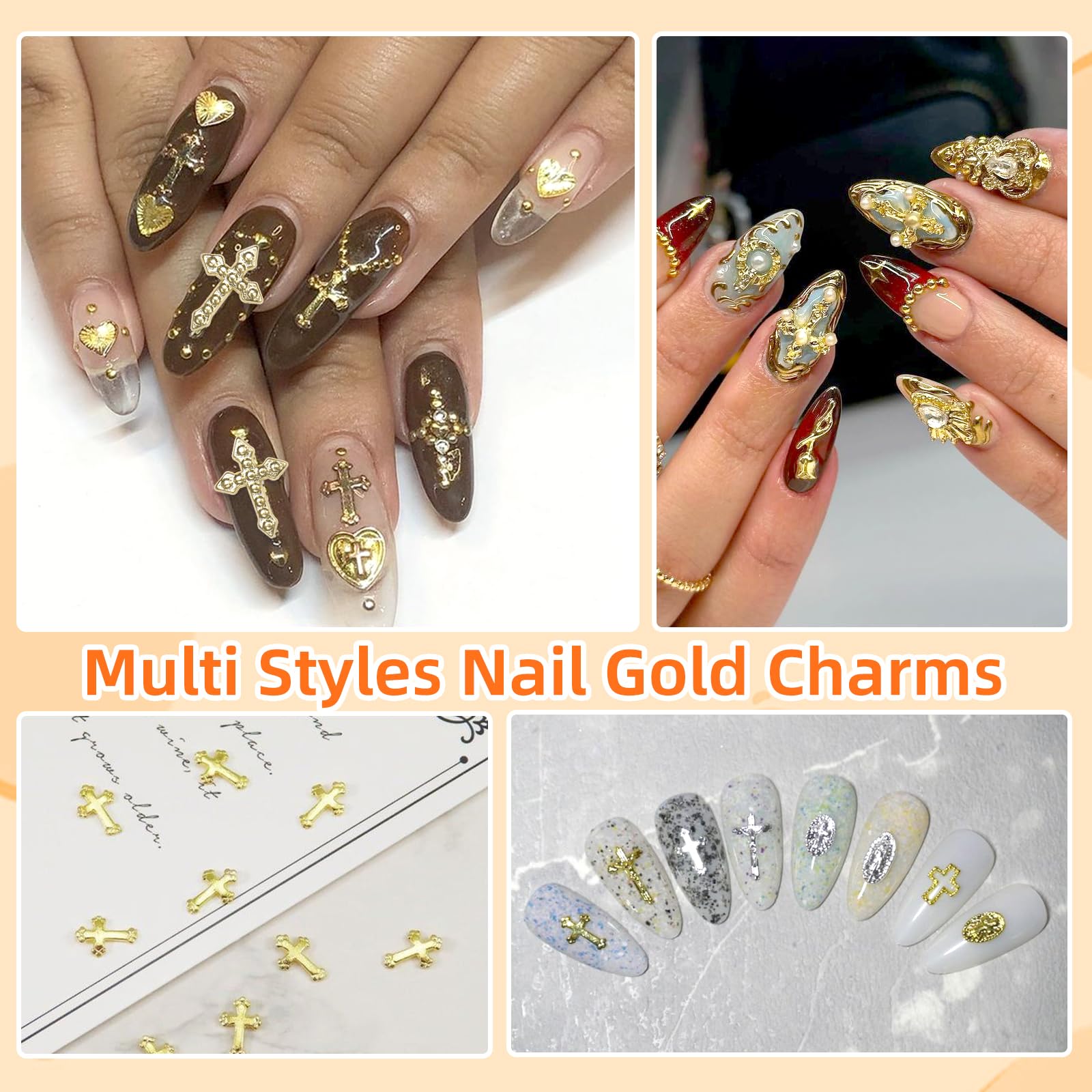 Tatiwoo gold nail charms suitable for crafts like phone cases and jewelry.
