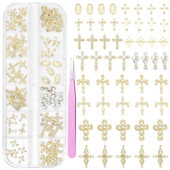 Tatiwoo gold nail charms cross collection for chic nail art.