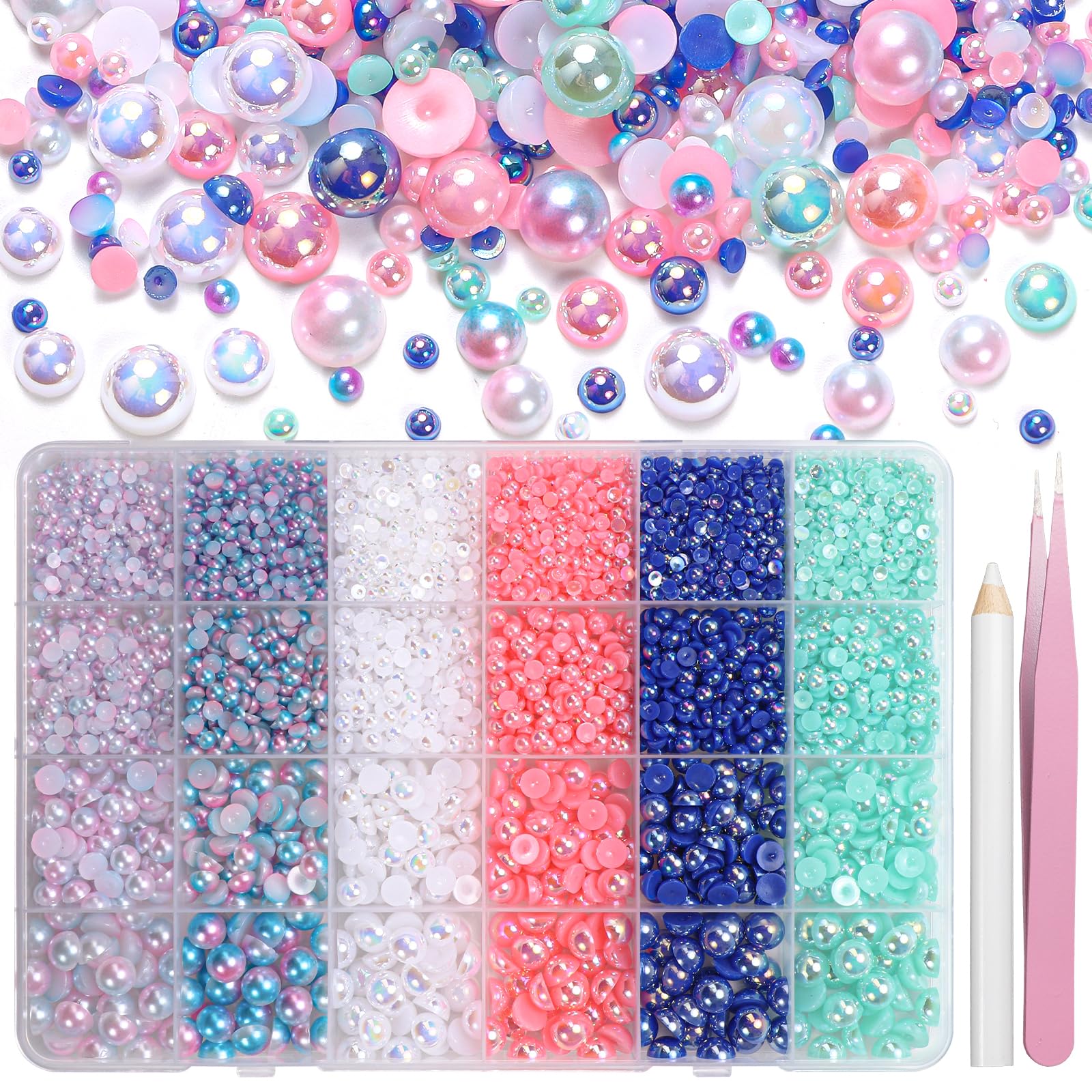 Tatiwoo perlas mitad mezcla de colores, ideales para decorar uñas y manualidades.